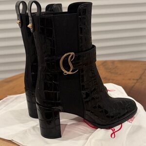 Christian Louboutin Black Croc-Embossed Heeled Boots